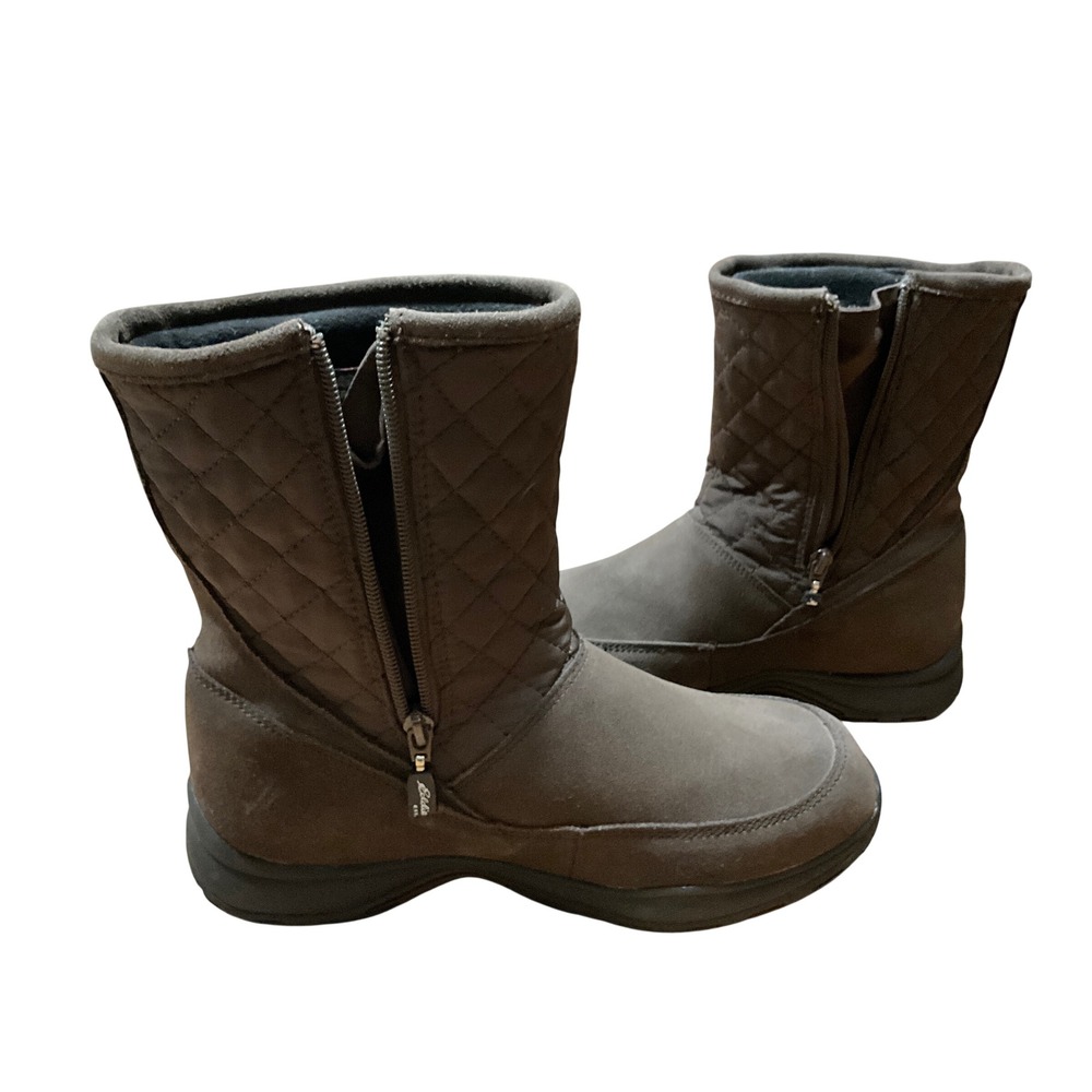 Eddie Bauer Women Brown Leather Quilted Winter Boots Side Zip Mid Calf 9M 2995